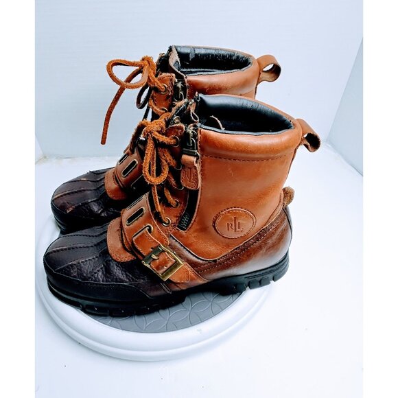 Ralph Lauren Brown & Tan Leather Duck Boots 8.5 B Womens - Picture 3 of 8